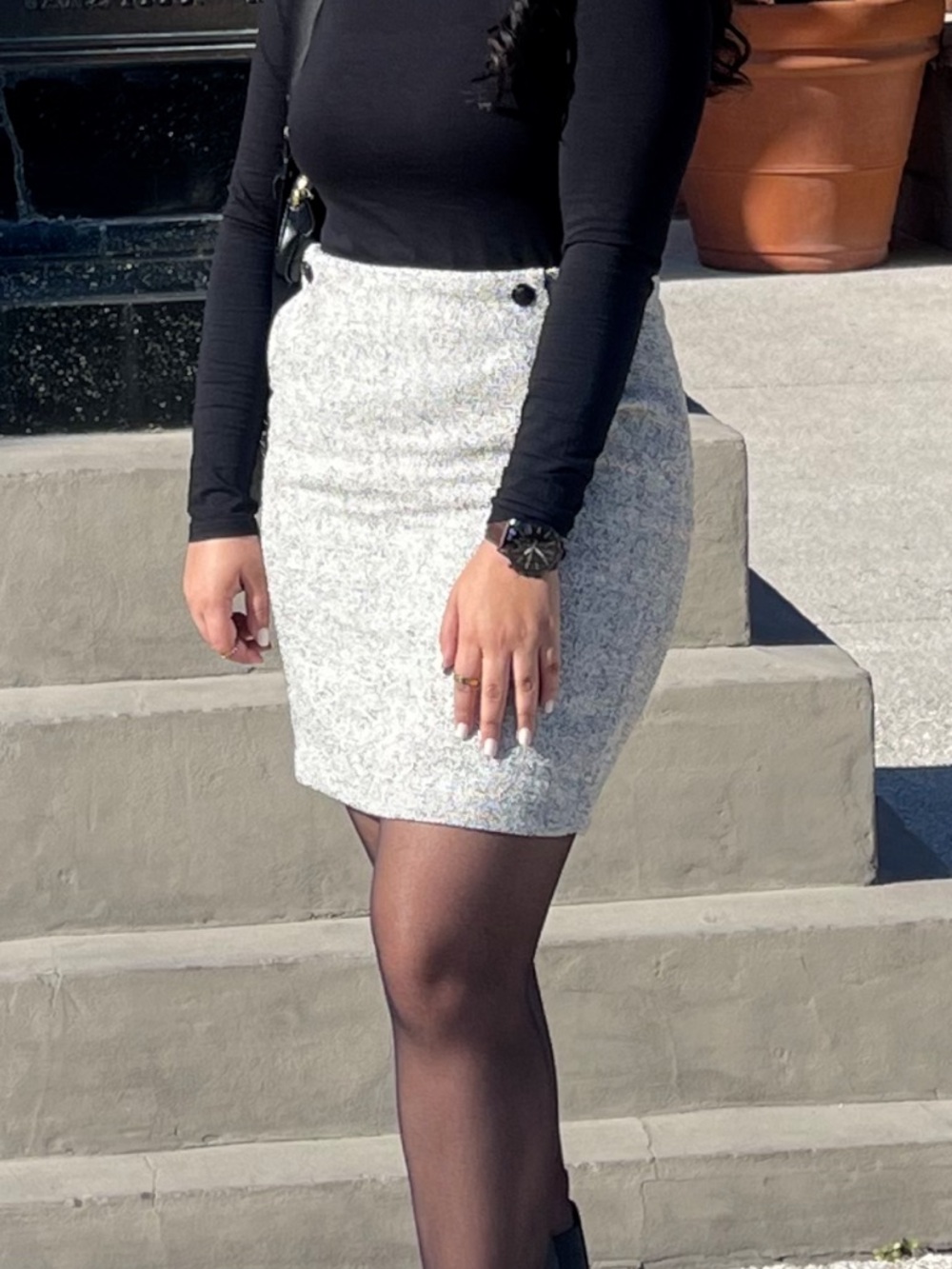 H&M Light Gray Tweed Pencil Skirt